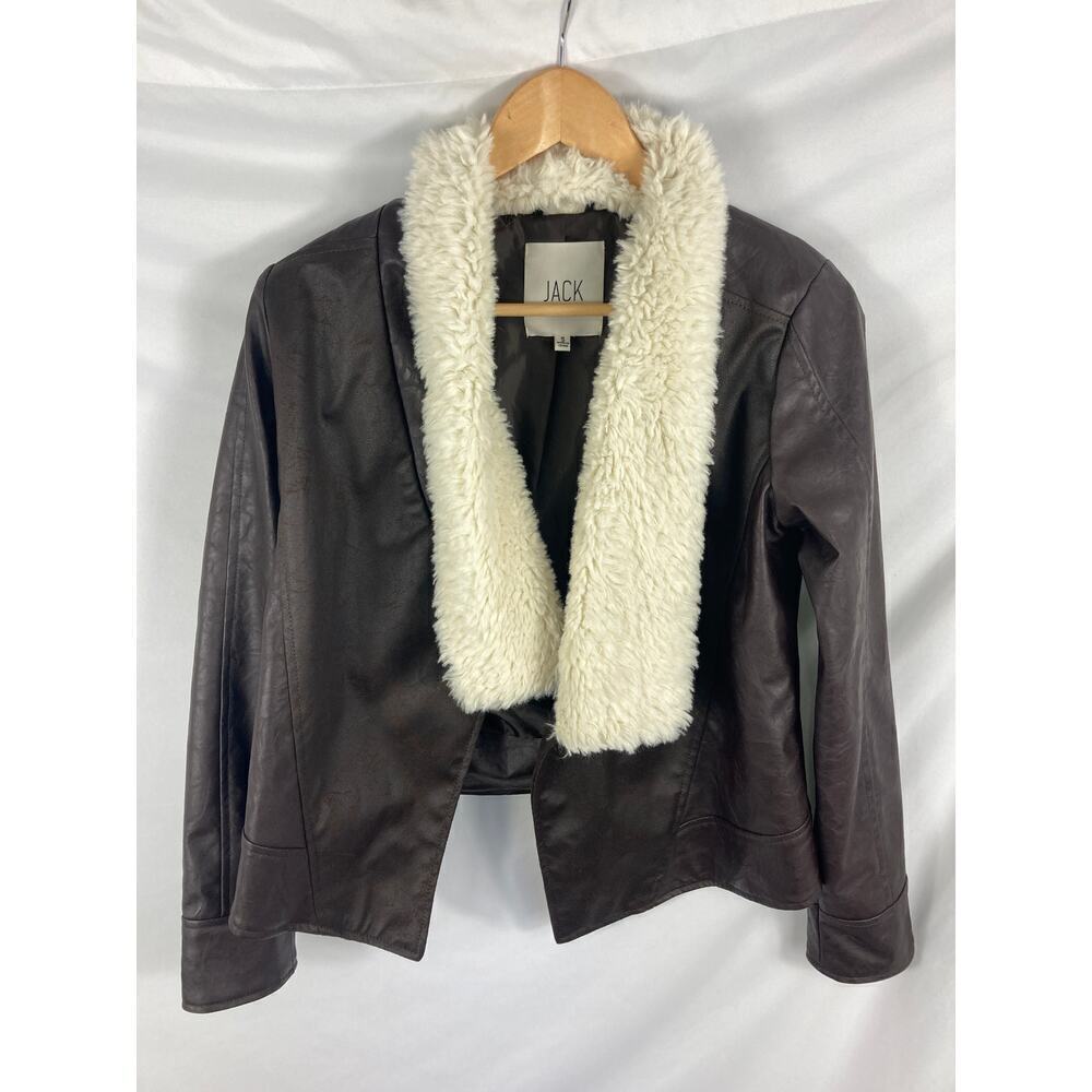 JACK Faux Leather Draped Front Fur trim Jacket Size Small